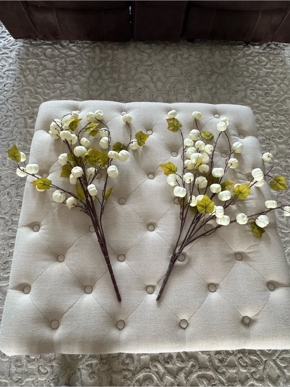 Set of Artificial White Pumpkin 🎃 Blossom Spray Set with Green Leaves -